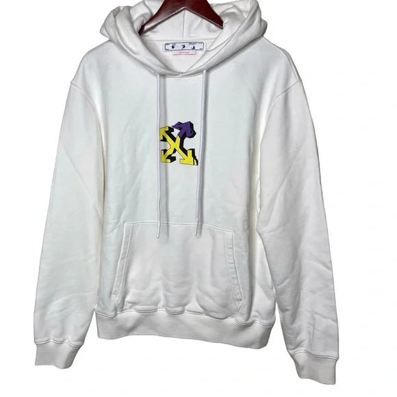 Off-White Printed Cotton-Jersey Hoodie in White sz M - Picture 10 of 11